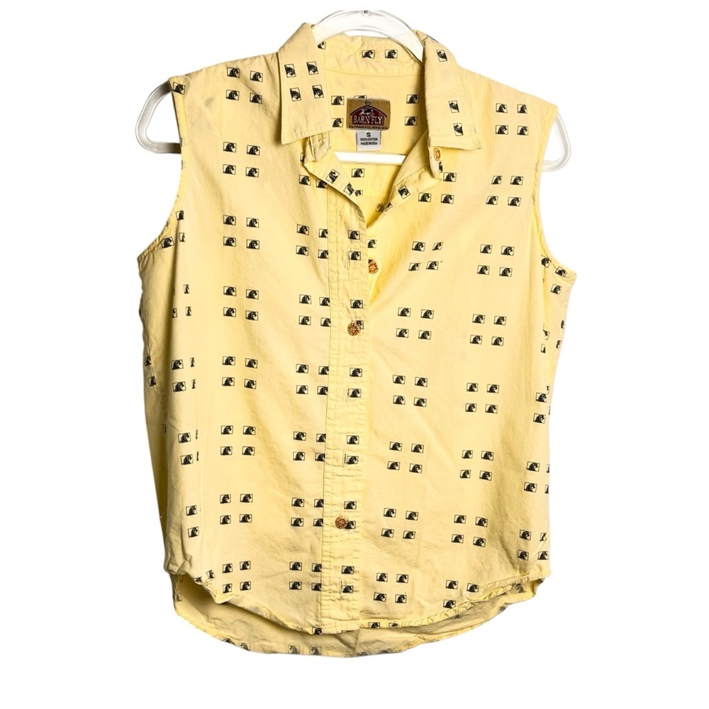 Barn fly vintage western horse print sleeveless yellow top cotton size S
